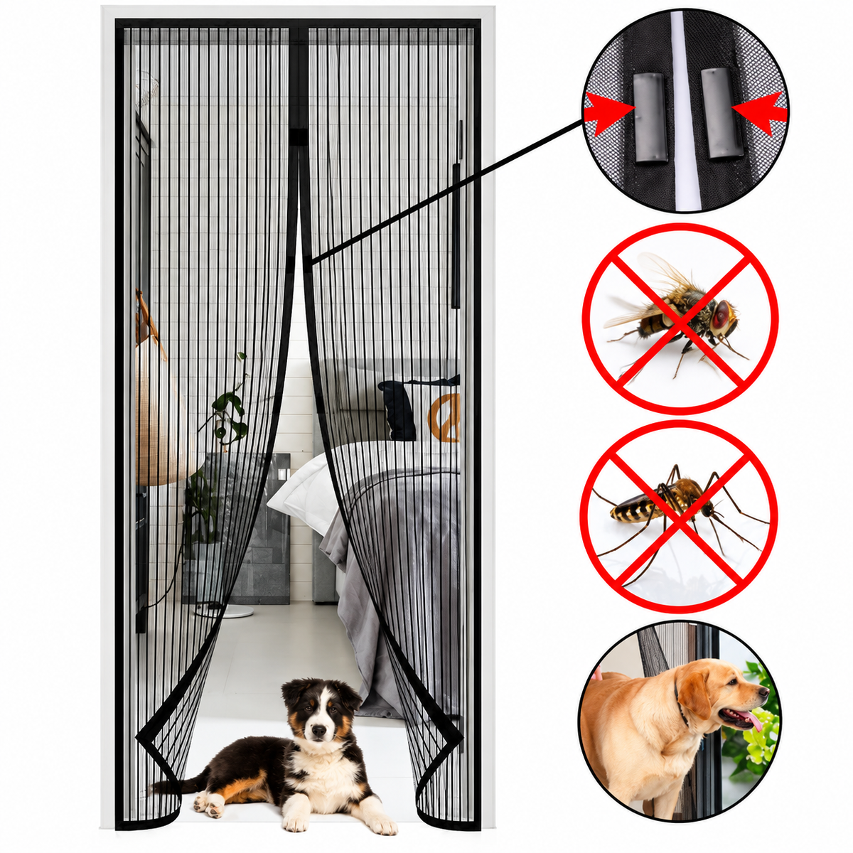 Kit 2 Tela Mosquiteira para Porta com Fecho Magnético 210x100cm - Fácil Instalação, Ventilada